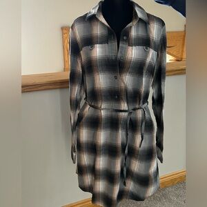Patagonia Women's Plaid Flannel Shirtdress/Dress/Tunic - Black, Gray, Brown